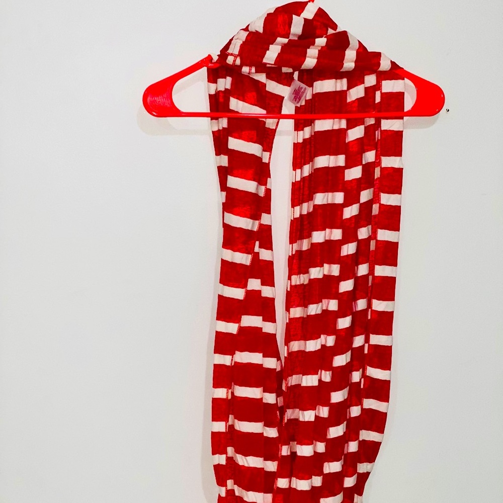 Red and White Striped Infinity Scarf